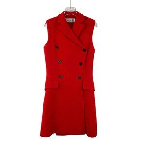 HW0077 Dior Red Wool Lapel Double Breasted Sleeveless Dress Size 38